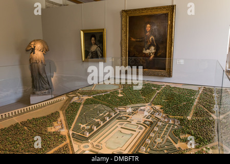 MODELL DES KÖNIGLICHEN PARKS VON MARLY, DAS DIENTE ALS URLAUBSORT FÜR LUDWIG XIV., PROMENADE MUSEUM, NATIONAL ESTATE VON MARLY-LE-ROI, YVELINES (78), FRANKREICH Stockfoto