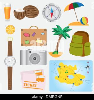 Objekte über Urlaub Thema. Stock Vektor