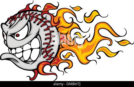 Flaming Baseball oder Softball Gesicht Vector Cartoon Stock Vektor