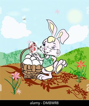 Osterhase mit einen Korb mit Eiern Stock Vektor