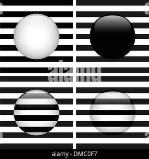 Satz von vier Glaskreis Black And White Stripes Stock Vektor