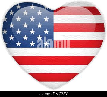 USA Flagge Herz glänzend-Button Stock Vektor