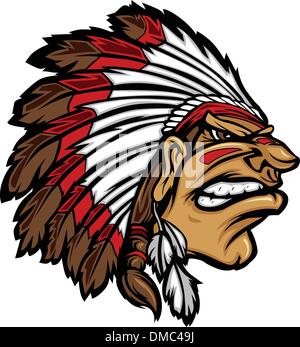 Indian Chief Maskottchen Kopf Cartoon Vektorgrafik Stock Vektor
