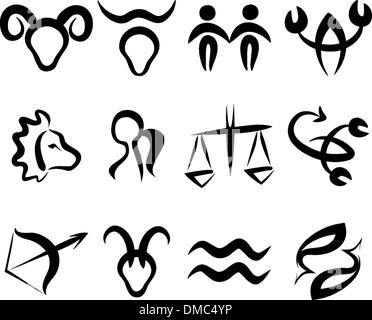 Satz von Zeichen des Tierkreises, stilisierte Symbole Stock Vektor