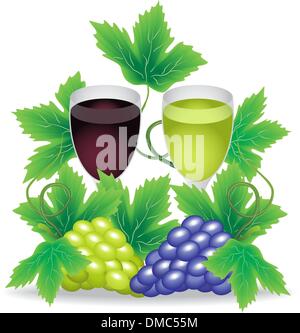 Brille von roten und weißen Trauben auf den Hintergrund Zweigen Stock Vektor