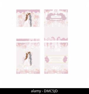 elegante Hochzeitseinladung set mit Hochzeitspaar Stock Vektor