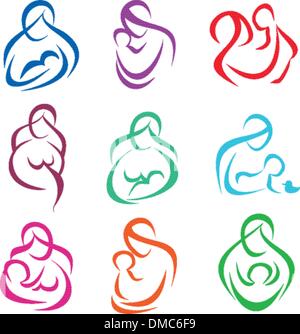 Mutter und Kind Satz von Symbolen, Schwangerschaft, Elternschaft Konzept Stock Vektor