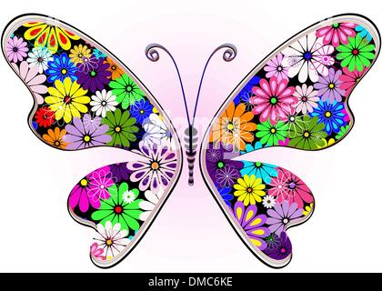 Lebhafte Fantasie Blumen Schmetterling Stock Vektor