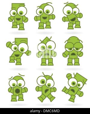 lustige Cartoons grün Robot Monster Zeichensatz Stock Vektor