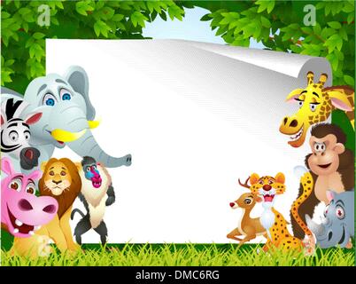 Tierische Cartoons mit leere Zeichen Stock Vektor