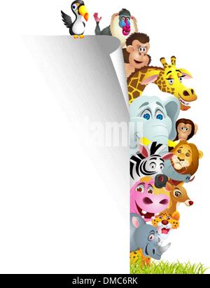 Tierische Cartoons mit leere Zeichen Stock Vektor