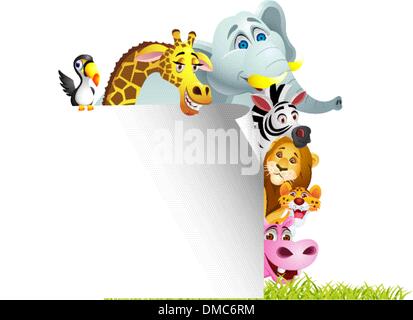 Tierische Cartoons mit leere Zeichen Stock Vektor