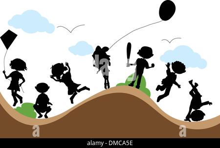 Silhouetten cartoon Kinder party Stock Vektor