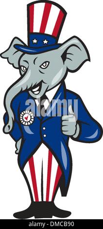 Republikanische Elefant Maskottchen Thumbs Up USA-Flagge Stock Vektor