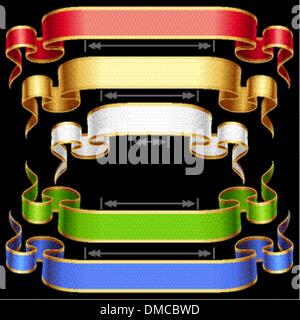 Band mit Längeneinstellung gesetzt. Vektor rot, goldenen, blauen, grünen und weißen Rahmen auf Hintergrund isoliert. Stock Vektor