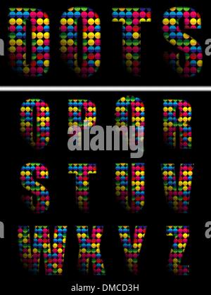 Alphabet Punkte Farbe auf schwarzem Hintergrund Stock Vektor