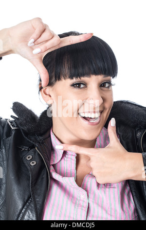 Happy Confident Young Woman, Thoughtful Relaxed And Smiling, Isolated Against White Background, Clipping Path, Motivated And Successful Stockfoto