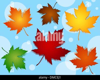 Nahtlose Ahornblätter Herbst Farben Muster auf blau Stock Vektor