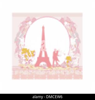 Romantisch zu zweit in Paris in der Nähe des Eiffelturms küssen Stock Vektor