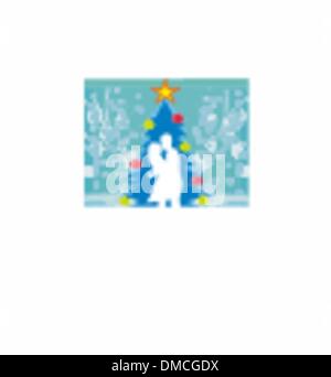 Paar küssen durch einen Weihnachtsbaum Stock Vektor