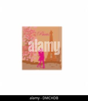 Romantisch zu zweit in Paris in der Nähe des Eiffelturms küssen Stock Vektor