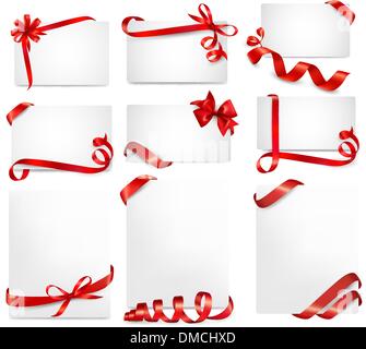 Schöne Karten mit roten Geschenk-Bögen mit Bändern Vector-Set Stock Vektor