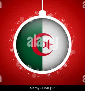 Frohe Weihnachten rot Ball mit Flagge Algerien Stock Vektor