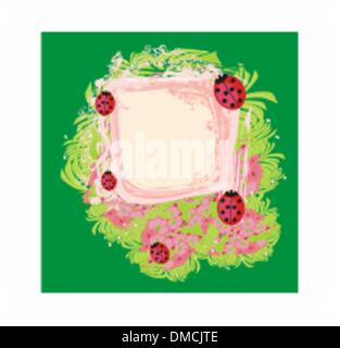 Familie der Marienkäfer auf dem abstrakten floralen Hintergrund Stock Vektor