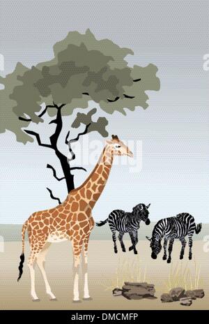 Giraffen und Zebras Stock Vektor