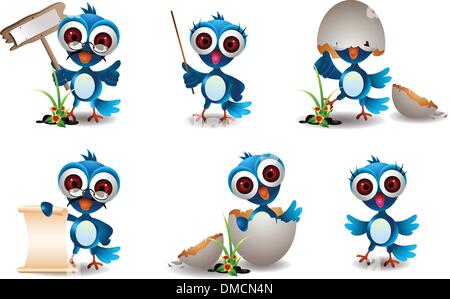 niedliche blaue Vogel-Familie Cartoon-Satz Stock Vektor