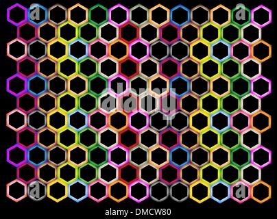 Multi-Farben von Hexagon auf schwarzem Hintergrund Stock Vektor