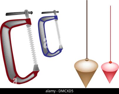 Bunte Illustration Satz Senklot und Klemme Stock Vektor