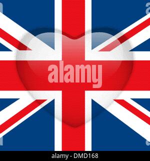Großbritannien Flagge Herz glänzend-Button Stock Vektor