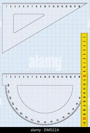 Zeichenpapier mit Maßeinteilung und Herrscher Stock Vektor