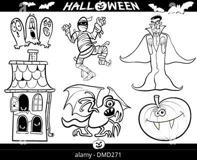 Halloween Cartoon Themes für Malbuch Stock Vektor