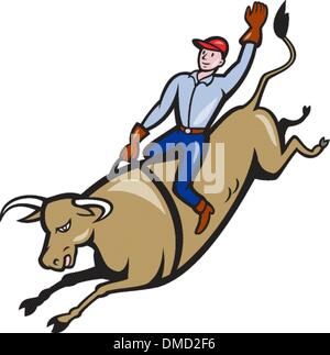 Rodeo Cowboy Bull Riding Retro Stock Vektor