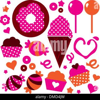 Süße Kuchen zum Valentinstag isoliert auf weiß gesetzt gemustert Stock Vektor