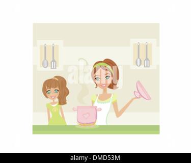 Tochter Mutter kochen zu betrachten Stock Vektor