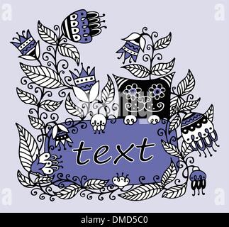 Florale Illustration mit einem Rahmen für Text und eine Katze Stock Vektor