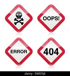 Gefahr, Hoppla, Fehler, 404 rote Warnzeichen Stock Vektor