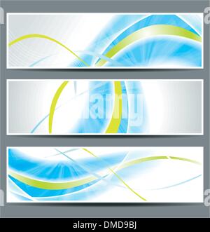 Satz von drei Banner, abstrakte Header mit blauen Linien Stock Vektor