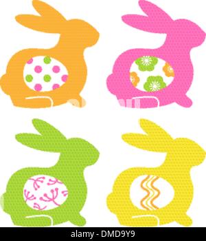 Bunte Osterhasen mit Eiern isoliert auf weiss Stock Vektor