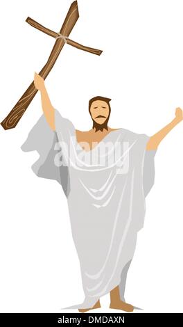 Jesus Christus beten ein Holzkreuz. Stock Vektor
