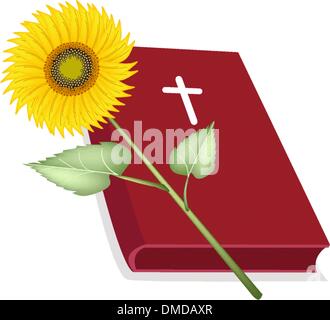 Bibel mit Holzkreuz und Sonnenblumen Stock Vektor