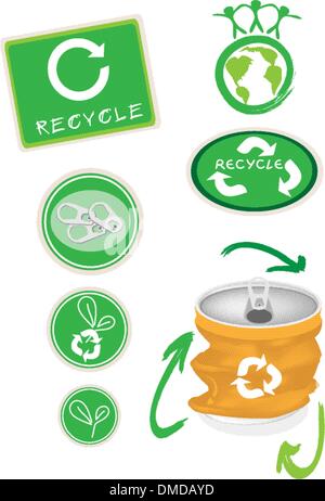 Gelbe Aluminium kann mit Recycling-Symbol für die Welt zu retten Stock Vektor