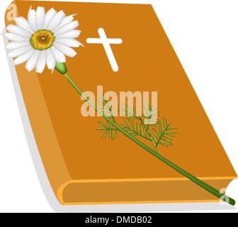 Bibel mit Holzkreuz und Daisy Blume Stock Vektor