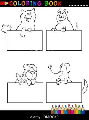 Cartoon-Hunde mit Karten Coloring Seite Stock Vektor