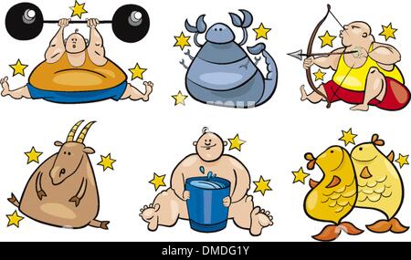 sechs übergewichtig Tierkreiszeichen Stock Vektor