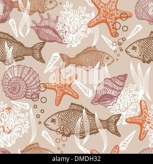 Meer Hand gezeichnete nahtlose Muster Stock Vektor