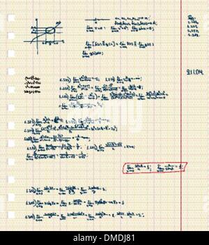 Blatt der Arbeitsmappe mit Mathe-Vorlesung Stock Vektor